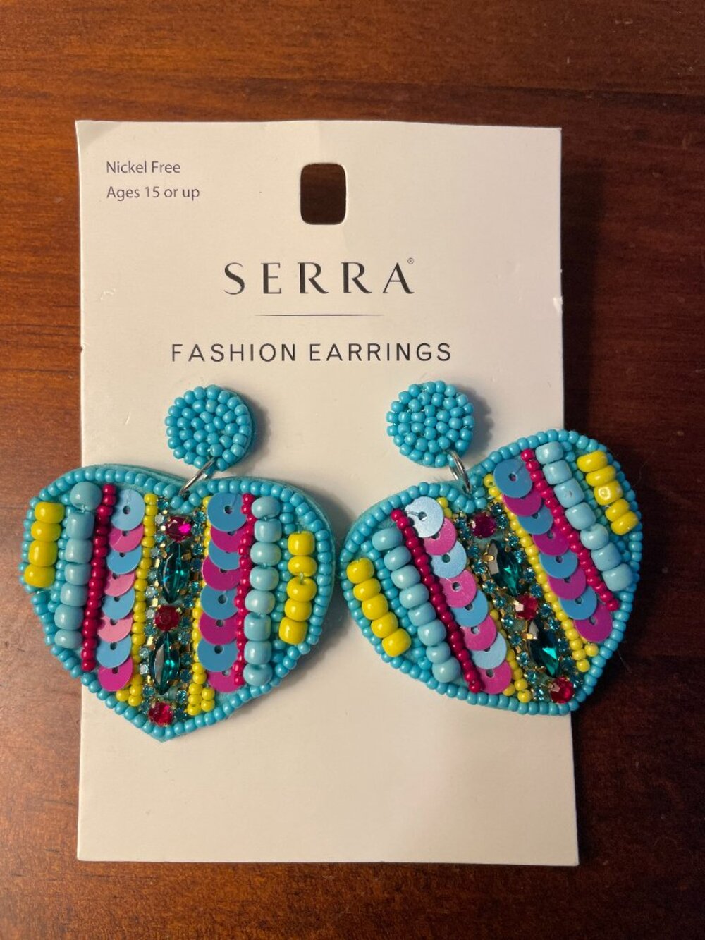 Bundle 3/$12 Serra Blue Beaded and Sequin Heart Earrings